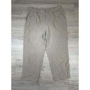 Eileen Fisher Organic Linen Pants Beige Oatmeal Elastic Waist Straight Leg L